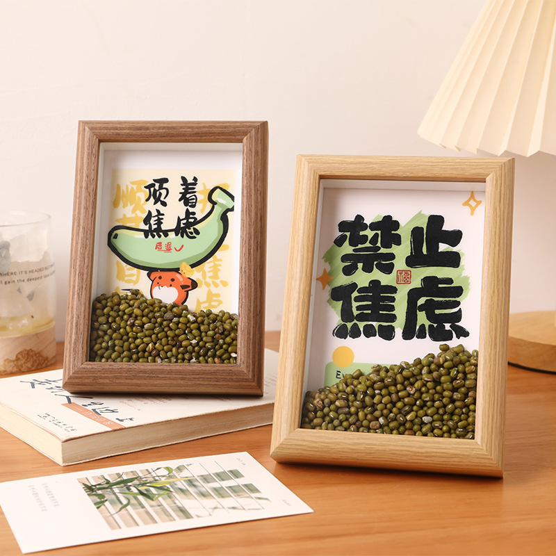 DIY Mung Bean Photo Frame Hollow Wooden Stand Creative Desktop Picture Frame Modern Anti-Anxiety Ornament