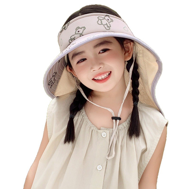 Kids Casual Sun Hat UPF 50+ Boy And Girl Baby Bear Hat, Children's Summer Thin Large Brim Sun Protection Visor Cap_voghion.com