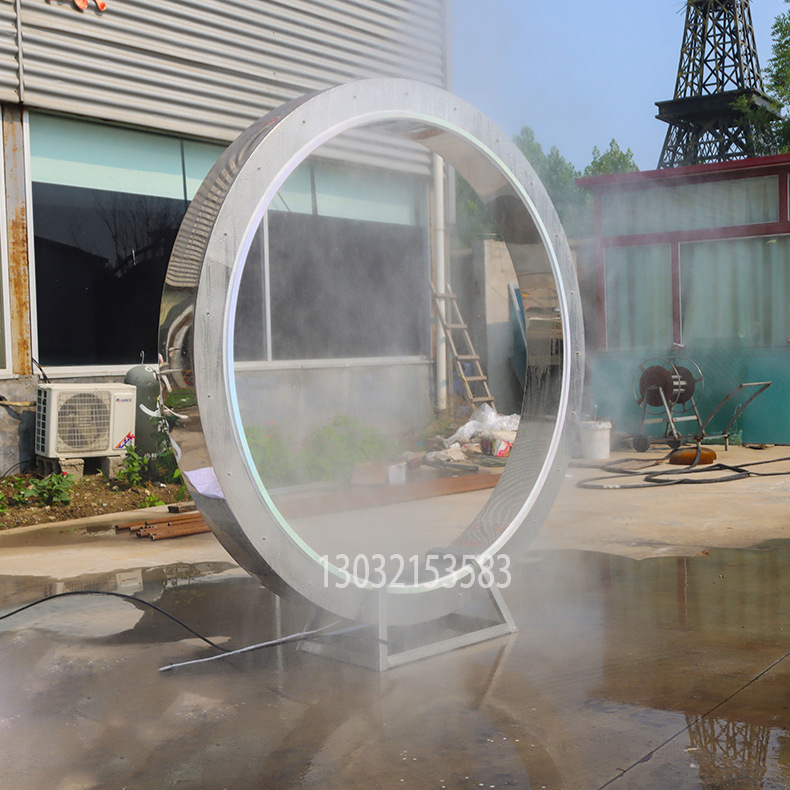 海南农庄造景项目清凉解暑降温水雾门 304镜面不锈钢引流烟雾门