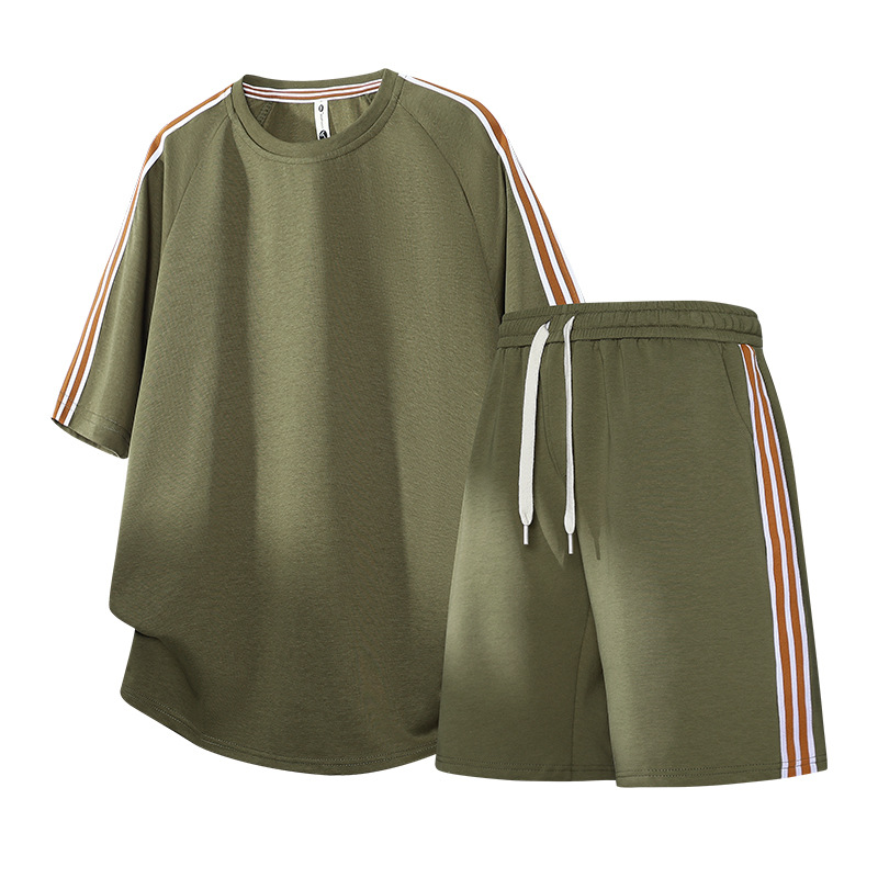 Tres barras transfronterizas de moda masculina de manga corta americana de verano suelta pantalones cortos deportivos casuales de dos piezas image 4