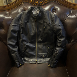 Imported Genuine Leather Jacket for Men with Stand Collar, Motorcycle Style, Made of the Same Type of Leather as Venom