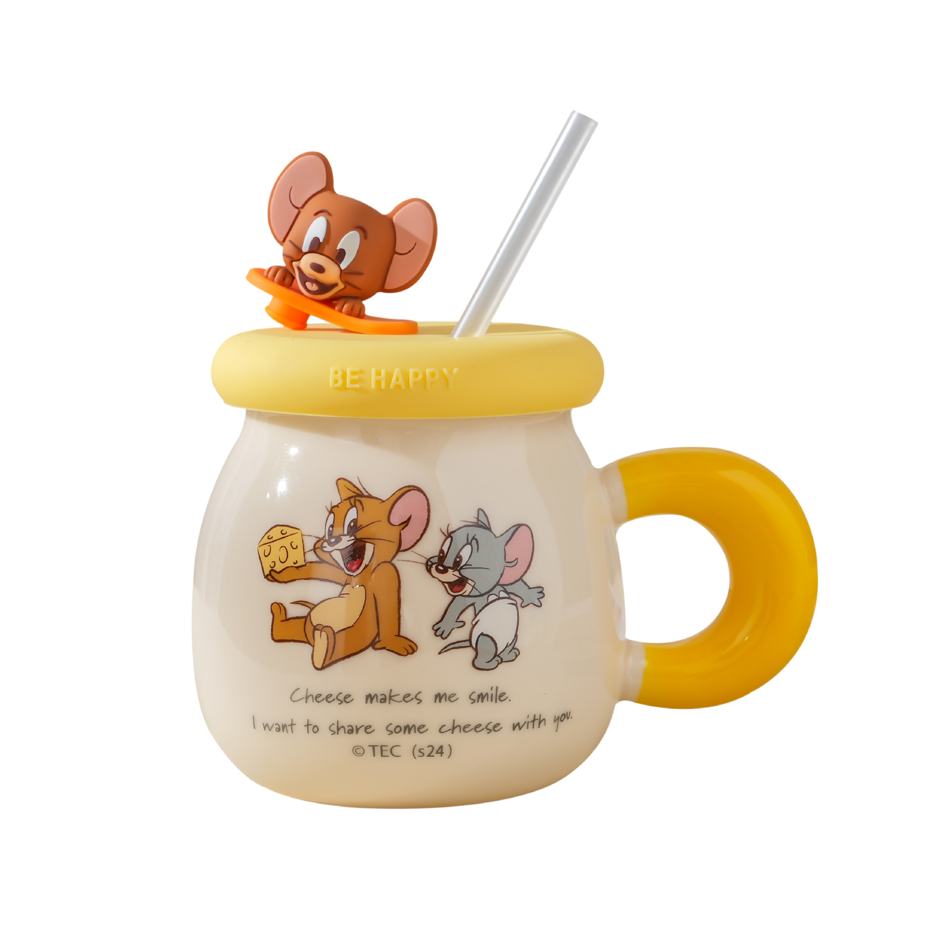 캐릭터 도자기 머그컵 뚜껑 빨대 세트 500ml