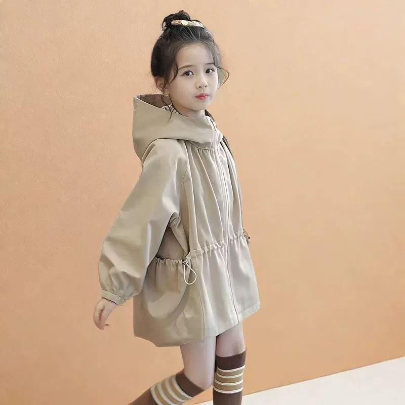 Детское trench coat, хаки куртка с капюшоном, средней длины