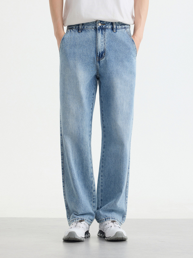 Quần jean nam ống rộng vải Lyocell cotton mềm rũ — Màu xanh da trời chi tiết 4