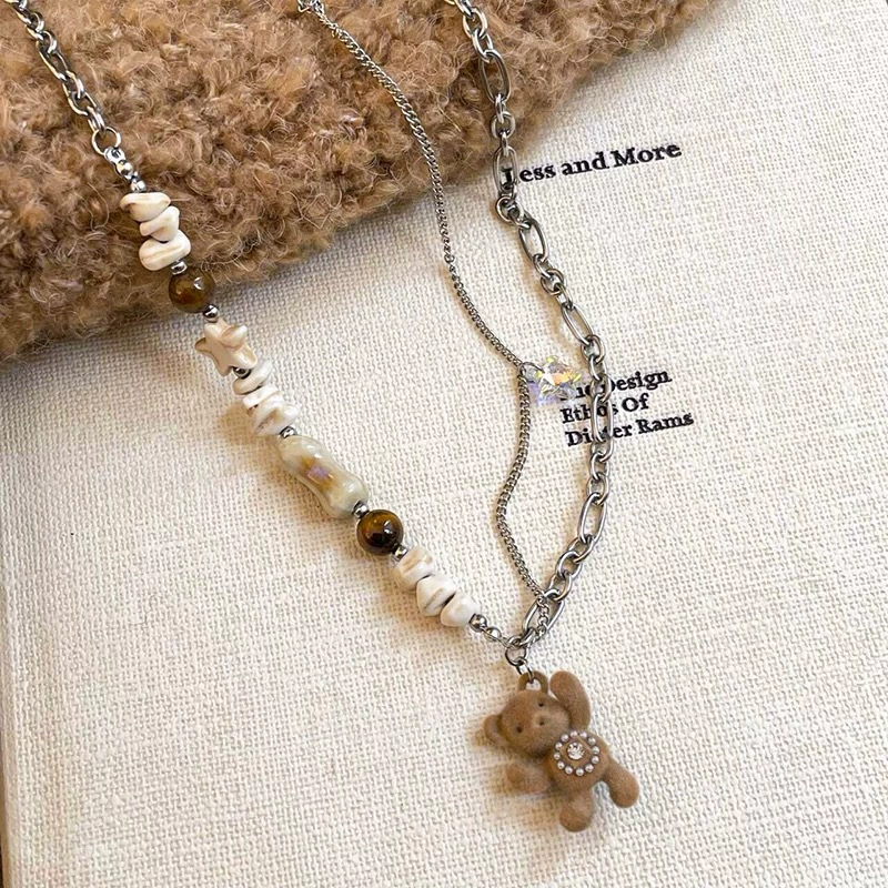 Small necklace, universal sweater, accessory, with little bears