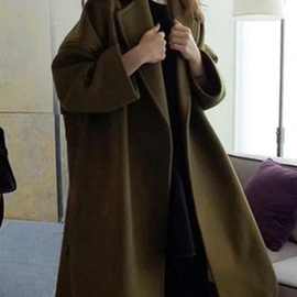 韩版呢子大衣女外贸秋冬新款时尚加厚中长款大码宽松毛呢外套风衣