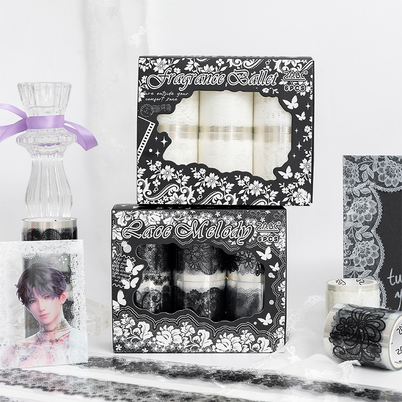 Qimeng Flower Series Encaje Encaje Tema Pet Caja de cuentas de mano Cinta de bricolaje Material de cuentas de mano Decoración de diario