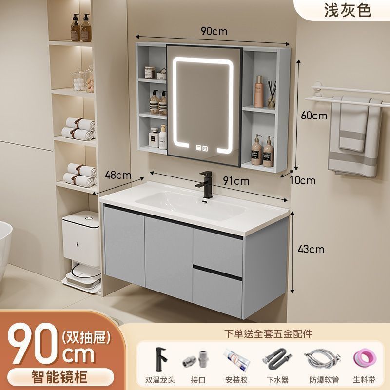 Gabinete de baño de aluminio inteligente espacial grueso combinación lavabo lavabo en cerámica lavabo fábrica de inodoro al por mayor