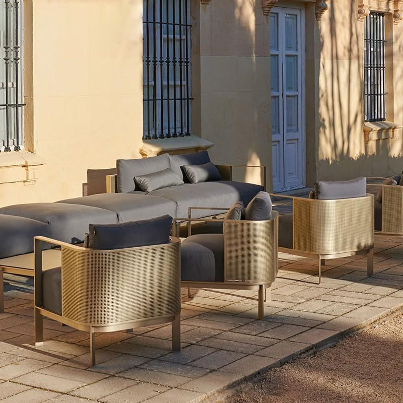Sofá de acero inoxidable al aire libre patio terraza ocio muebles de metal a prueba de lluvia balcón de protección solar mesa de comedor ocio silla de comedor image 4