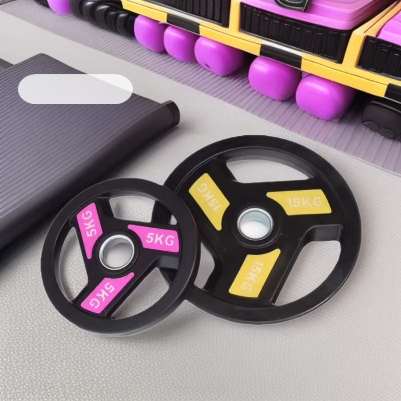 Barbell Plates with Three Holes, Hand-Grip Rubber-Coated Solid Cast Iron Olympic Barbell Weight Plates, Dumbbell Fitness Equipment