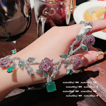 孔雀绿宝石玫瑰花项链 设计师镀18K金几何玉髓山茶花锆石耳环套装