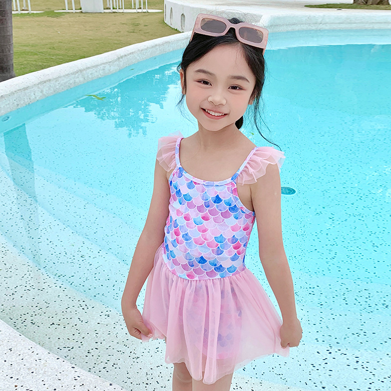 Children's Swimsuit for Girls, One-Piece Skirt Style with Straps, Sporty and Casual, Suitable for Hot Springs, High Elasticity, Breathable, Little Princess Style