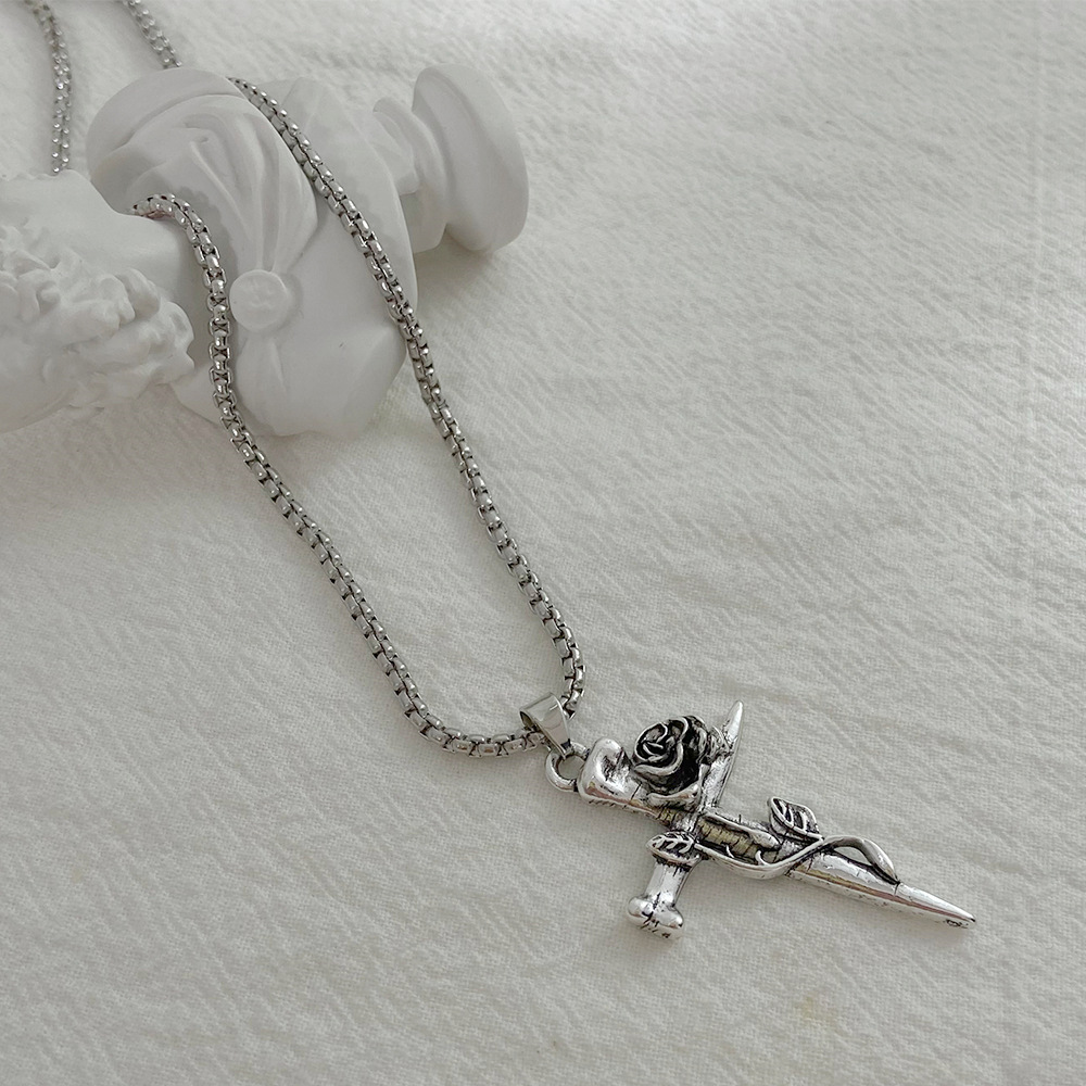 Fashion Cross Rose Alloy Womenu0027S Pendant Necklace 1 Piece