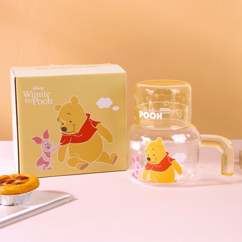 Nuevo tipo de taza de agua con tapa de Disney, taza de agua de una persona, taza de agua de vidrio de alta capacidad, taza de té de flores, taza de agua de vidrio de alta silicona