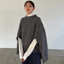 CL**E松本惠奈羊毛衫女秋冬宽松毛衣大开叉斗篷式廓形羊绒针织衫