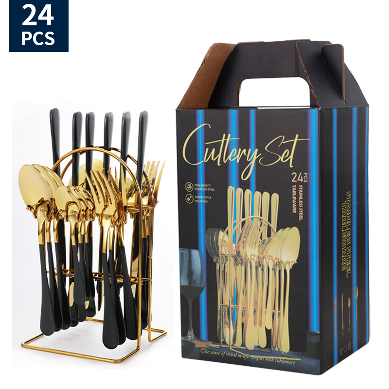 Juego de vajilla de acero inoxidable de Amazon transfronterizo 1010 Cuchillos, tenedores y cucharas de comida occidental Juego de 24 piezas Cuchillos y cucharas de bistec