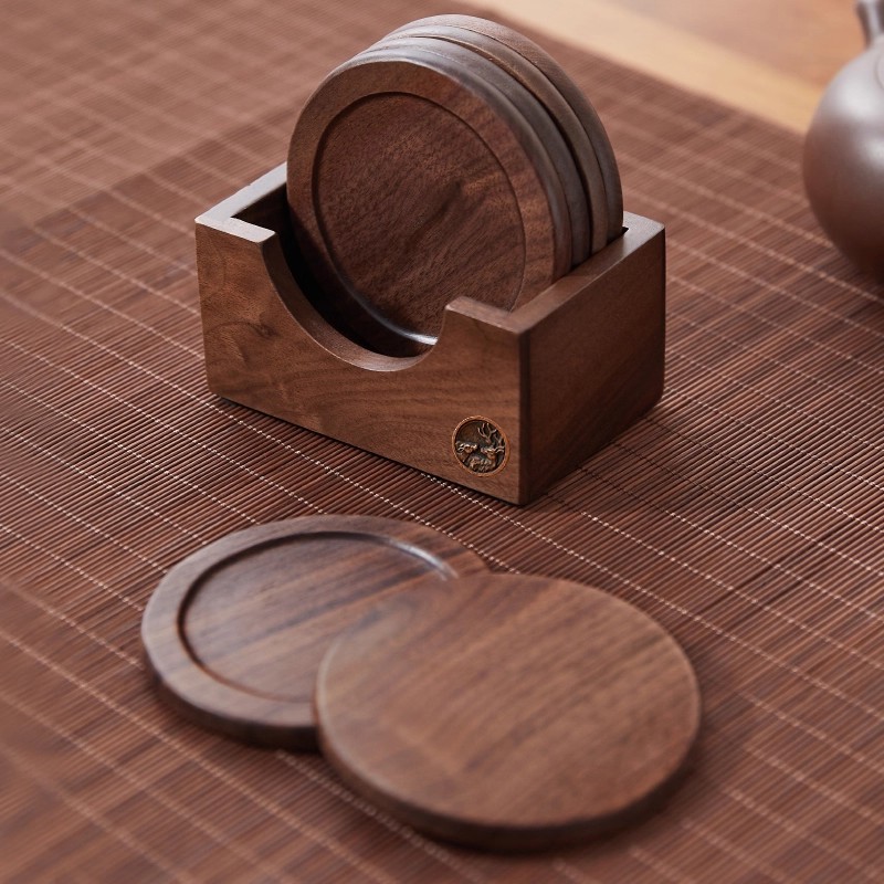 Black Walnut Solid Wood Cup Mat Wooden Tea Ceremony Tea Cup Holder Glass Cup Mat Home Coffee Cup Insulation Mat