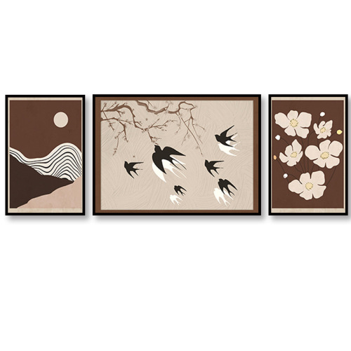 Retro luxurious sofa background wall hanging painting, antique-style living room decoration, niche art triptych abstract wall art