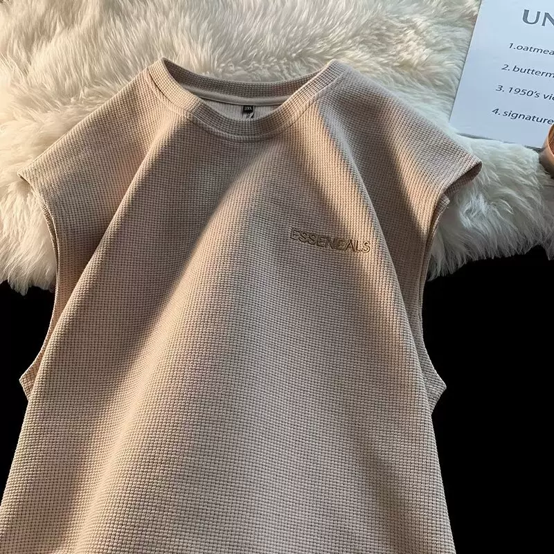 源头厂家夏季宽松无袖t恤男字母印花背心男款潮牌百搭打底衫运动