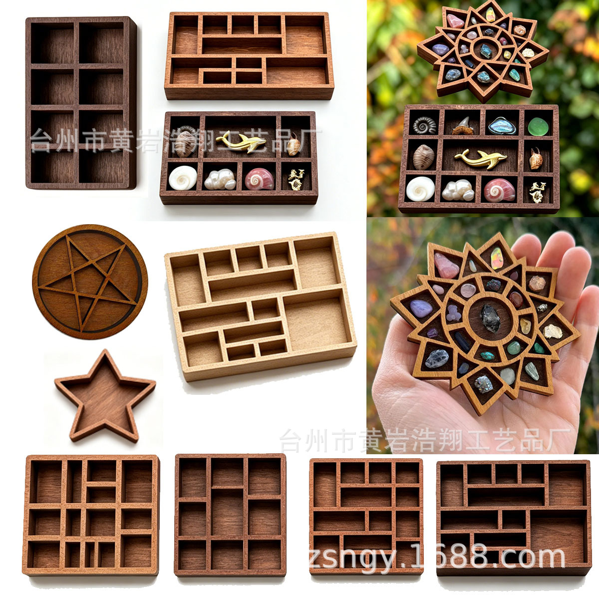 Wooden partitioned storage tray, tarot card crystal herb storage box, altar ritual tray, multiple sizes available.