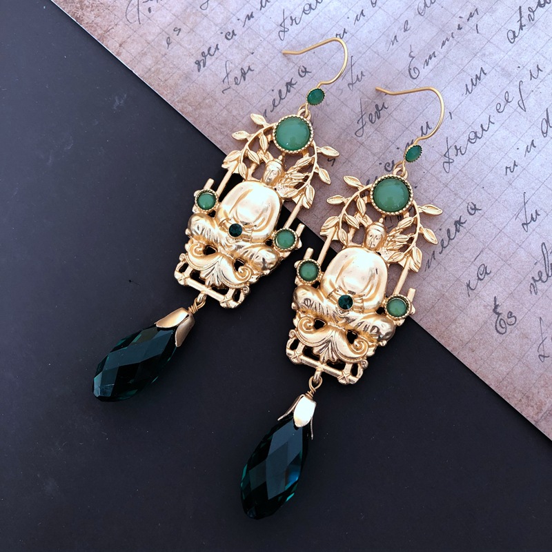 Fashion Style Green Gemstone Diamond Long Earrings display picture 8