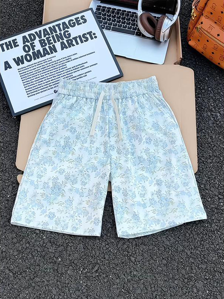 Floral Print Shorts Men, Loose Fit 5-Inch Casual High Street Fashion Shorts, Lightweight Breathable Summer Short Pants With Retro Vibe_viptrois.com