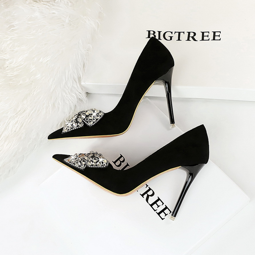 9511-H29 European And American Style Party High Heels, Stiletto Ultra-high Heel, Suede, Shallow Mouth, Pointed Toe,_vogvips.com