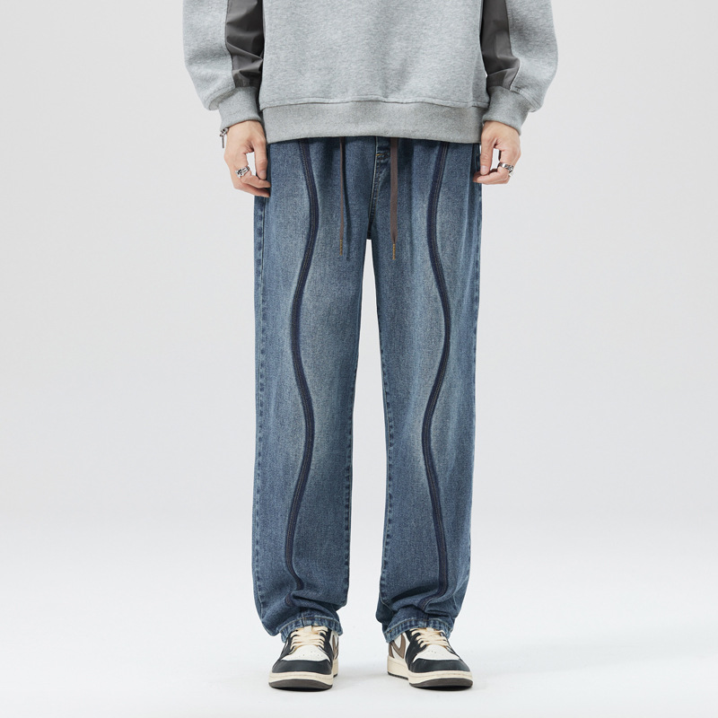 Otoño e Invierno nueva marca de moda jeans de los hombres de la marca americana retro suelta pantalones de pierna ancha de los hombres crujientes Pantalones rectos