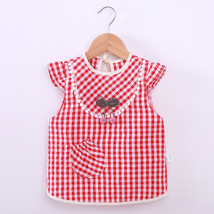 Baby Smock Women's Pure Cotton Waterproof Summer Thin Short-Sleeved Fashionable Princess Kidsren's Eating Clothes Baby Bib Rice Pocket
