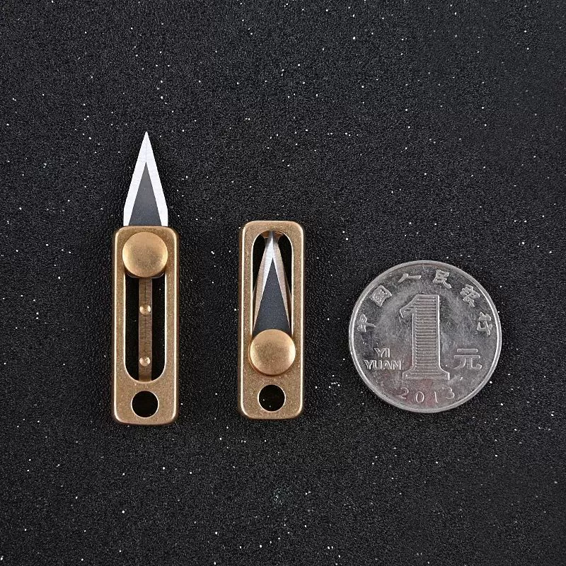 Brass small sharp pocket knife, keychain, box