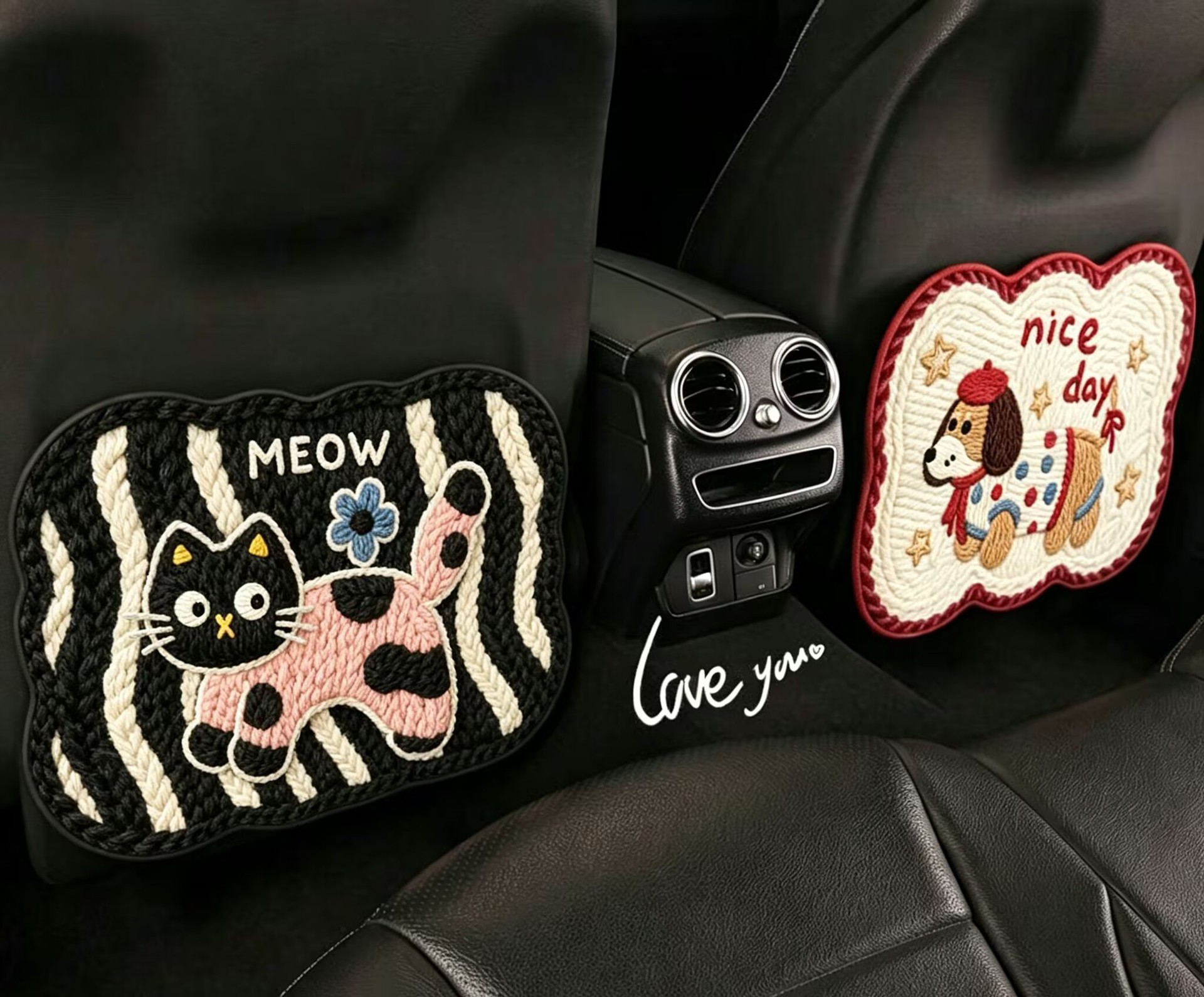Woven Zebra Pattern Dog and Cat Cute Car Interior Children's Anti-Kick Mat Cartoon Car Seat Back Anti-Kick Mat Cartoon