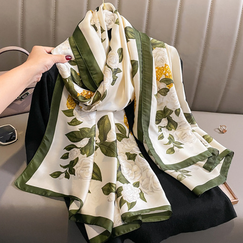 Silk scarf for women, spring and summer Korean version, versatile and fashionable, dual-use imitation silk scarf, sun protection and warm outer gauze scarf