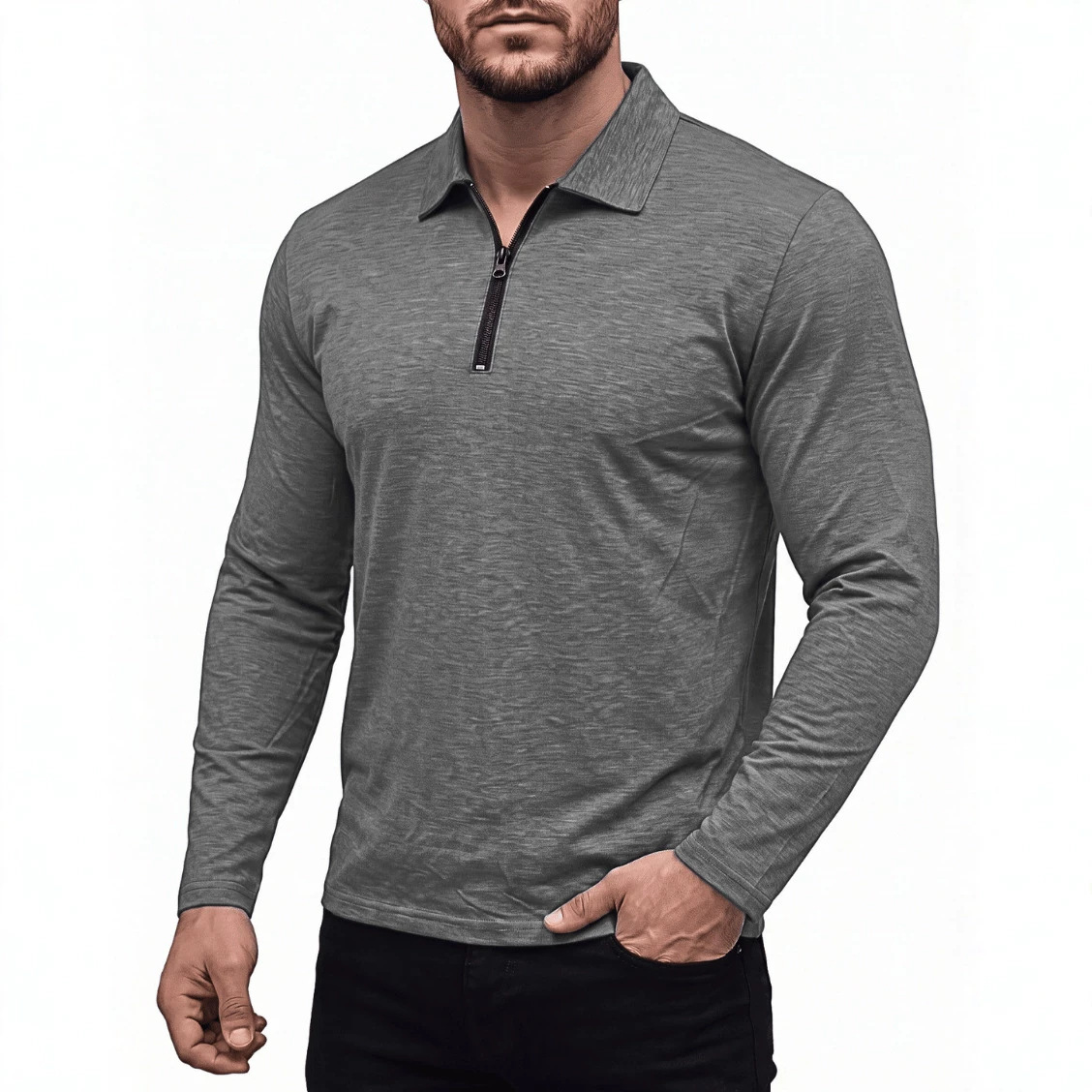 European and American Men's Long-Sleeved Lapel T-Shirts Amazon Temu Men's Polo Shirts Spring and Autumn Export Tops Polos