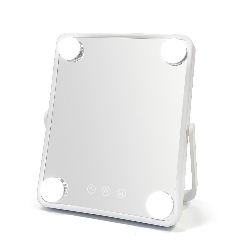 Amazon trompeta Hollywood espejo de maquillaje cuadrado en forma de U interruptor táctil regulable bombilla led espejo de maquillaje