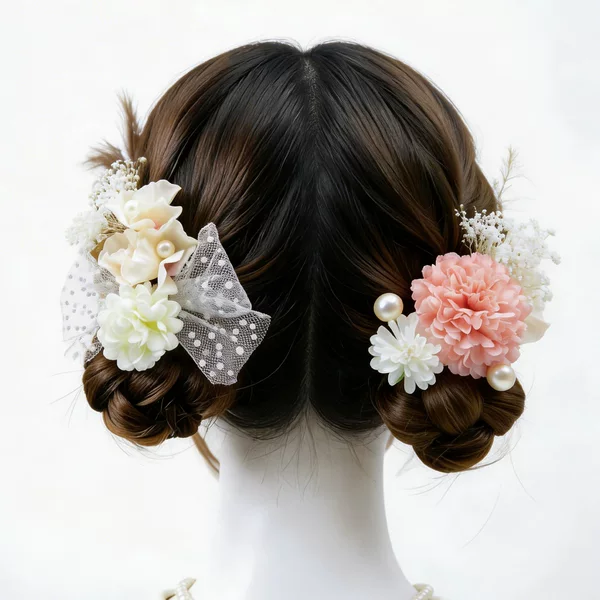 Japanese-Style Lace Hair Accessory Sweet Bow Lolita Hair Ornament U-Shaped Hairpin Kimono Makeup Hair Flower Set