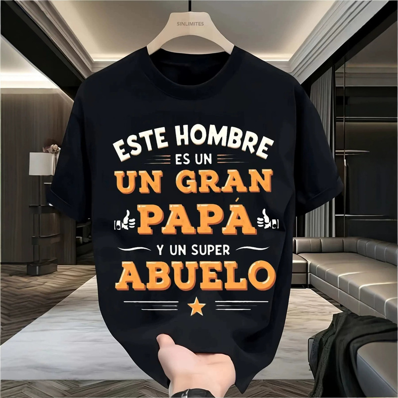 European Size Pure Cotton Men's Summer Style Father's Day Men's Short-Sleeved Lightweight Breathable Spanish-Style Comfortable T-Shirt European Size Pure Cotton Men's Summer Style Father's Day Men's Short-Sleeved Lightweight Breathable Spanish-Style Comfortable T-Shirt