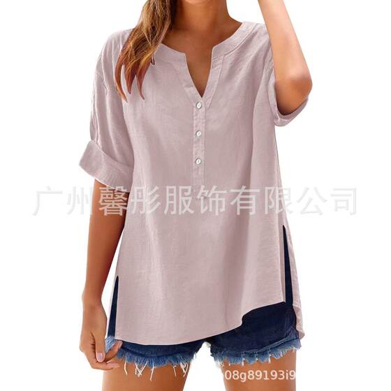 2025 Spring and Autumn New Solid Color Casual Pullover Long Sleeve Shirt Women Loose plus size Button Split Shirt