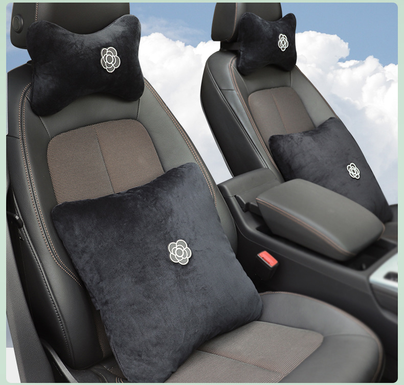 Car Headrest, a Pair of Lumbar Support Pillows, Four-Piece Set, Car Sleeping Essentials, Camellia Seat Car Neck Support Pillow