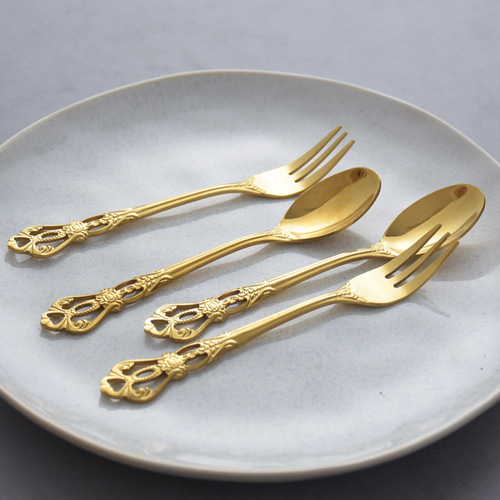 Creative stainless steel gold crown handle coffee stirring spoon three-tooth cake fork dessert fork fruit fork