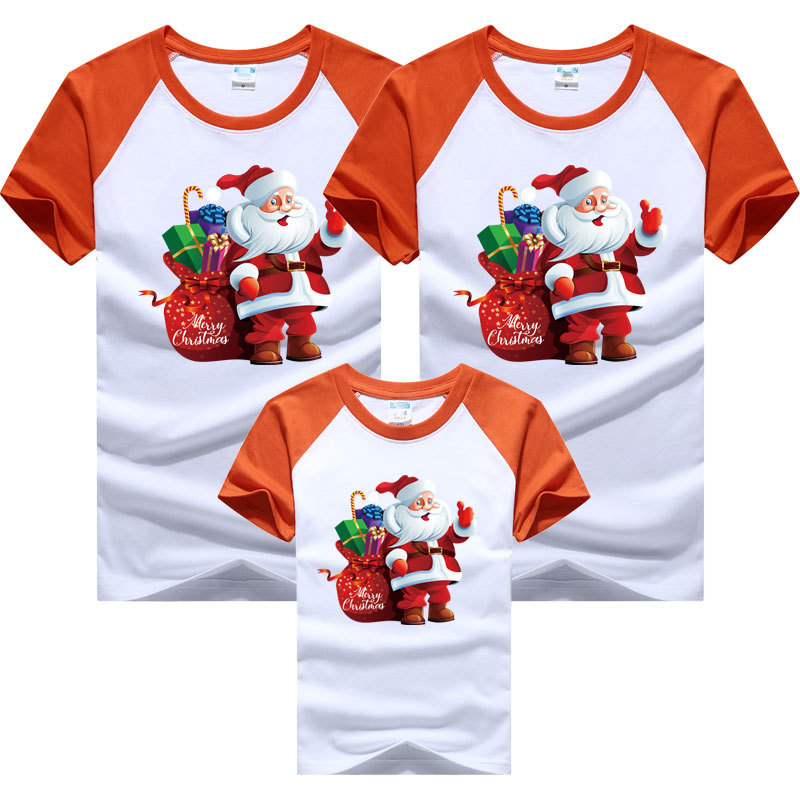 Ropa para niños de cuello redondo manga raglán color manga corta Camiseta 2024 Navidad regalos de Navidad ropa para niños viento europeo y americano