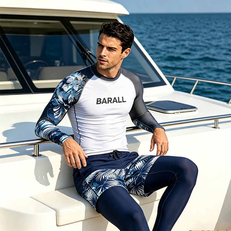 Men's Swimwear Long-Sleeved Wetsuit Top Sun Protection Quick-Drying Swimsuit Jellyfish Suit Surfing Suit Snorkeling Free Diving