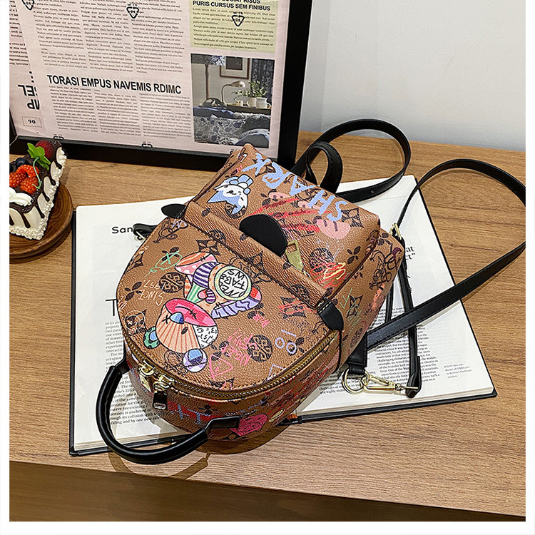 Stylish Graffiti Printed Backpack For Women Cute Bear School Bag_voghion.com