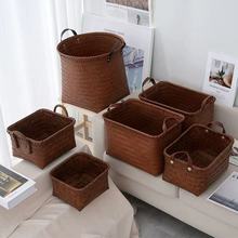 美式收纳筐手工防水复古脏衣服篮卧室衣柜仿藤编织零食玩具收纳盒