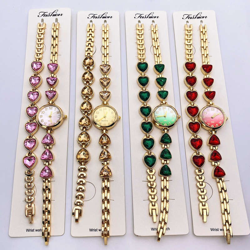New cross-border foreign trade model: colorful diamond heart-shaped women's watch, niche light luxury, high aesthetic value, full diamond set, bracelet watch wholesale