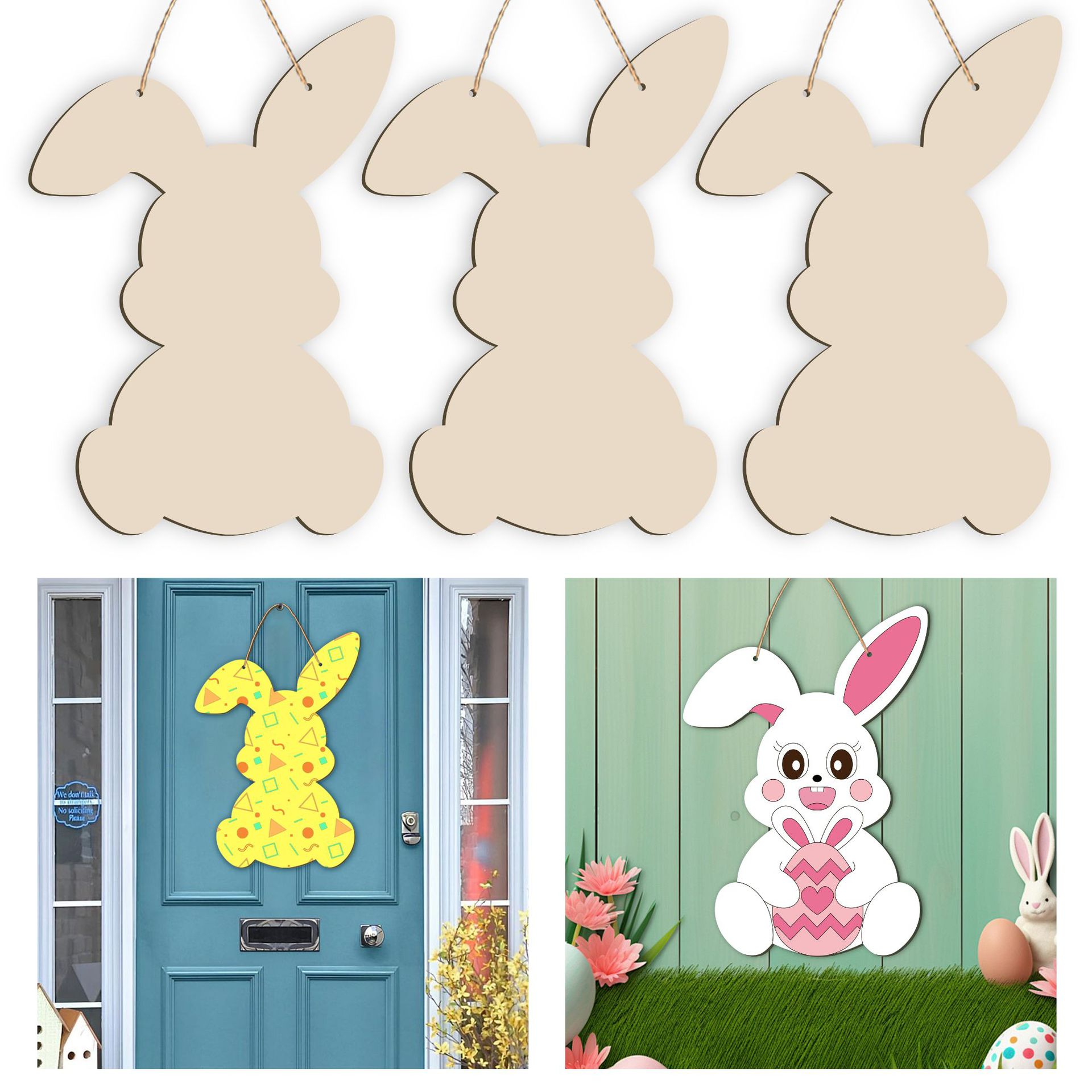 Cross Border New Products Easter Door Hanging Wood Rabbit Slice Decorations for Spring Home Decoration Classroom Crafts