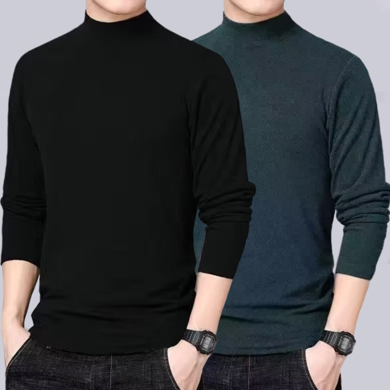 Cheap Work Wear Work Clothes Men's Long Sleeve T-Shirt Middle High Collar Warm Base Shirt De Rong Autumn and Winter