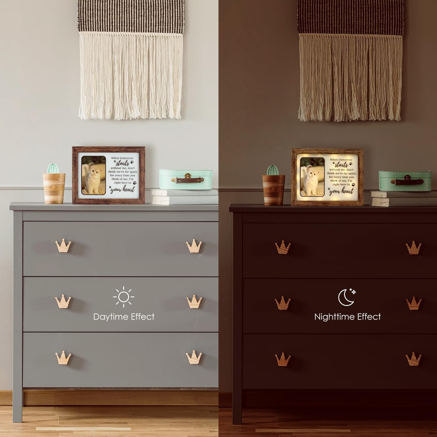 Creativo luminoso de madera para mascotas marco de fotos conmemorativo gato perro Mesa conmemorativa marco de fotos