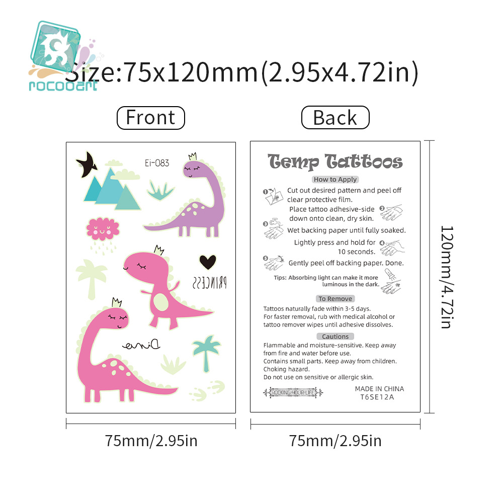 Tatuajes Temporales Luminosos de Dinosaurio de Papel de Transferencia, Impermeables para Niños image 6