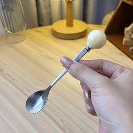 圆球咖啡勺女高颜值仿陶瓷柄不锈钢小勺子马克杯勺调羹牛奶搅拌勺