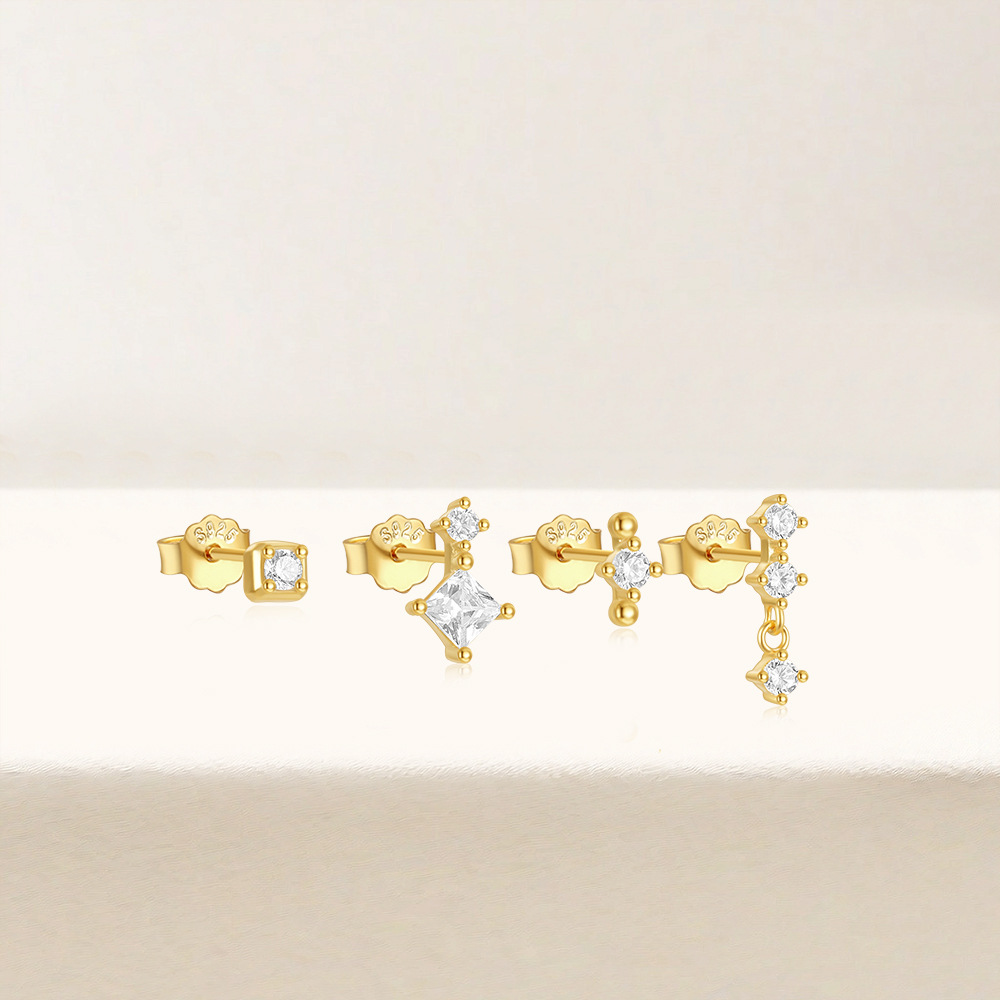 5g Weight 925 Sterling Silver Ear Needle Material Zircon Inlay Material Ear Studs Classification 3 Pieces, 4 Pieces Quantity Holiday, Travel, Daily Occasion 925 Sterling Silver Material Geometric Pattern Women's Gender Plating Design Simple Style Style 3 Pieces 4 Pieces 925 Sterling Silver Zircon Geometric Ear Studs 12